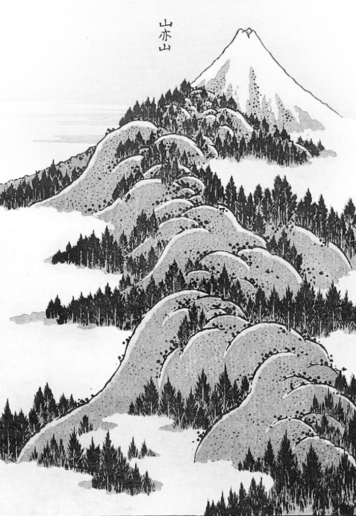 Katsushika Hokusai, “Montagne su montagne”, da “Cento vedute del monte Fuji”, 1834.
