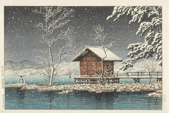 Kawase Hasui, Santuario Kansanomiya del lago Tazawa (Tazawako kansanomiyagū), 1927